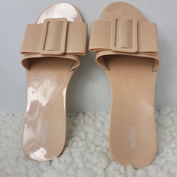 Melissa Babe Women's Slide Sandals Size 6 Pink Open Toe Bow Accent Slip On Shoe - Picture 8 of 9